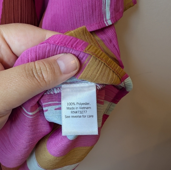 Nine West Women's XL Pink Abstract Print Blouse Top Short Sleeve Boho Flowy - Picture 5 of 7